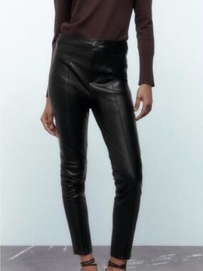 Zara Black Faux Leather Zipper Hem Leggings